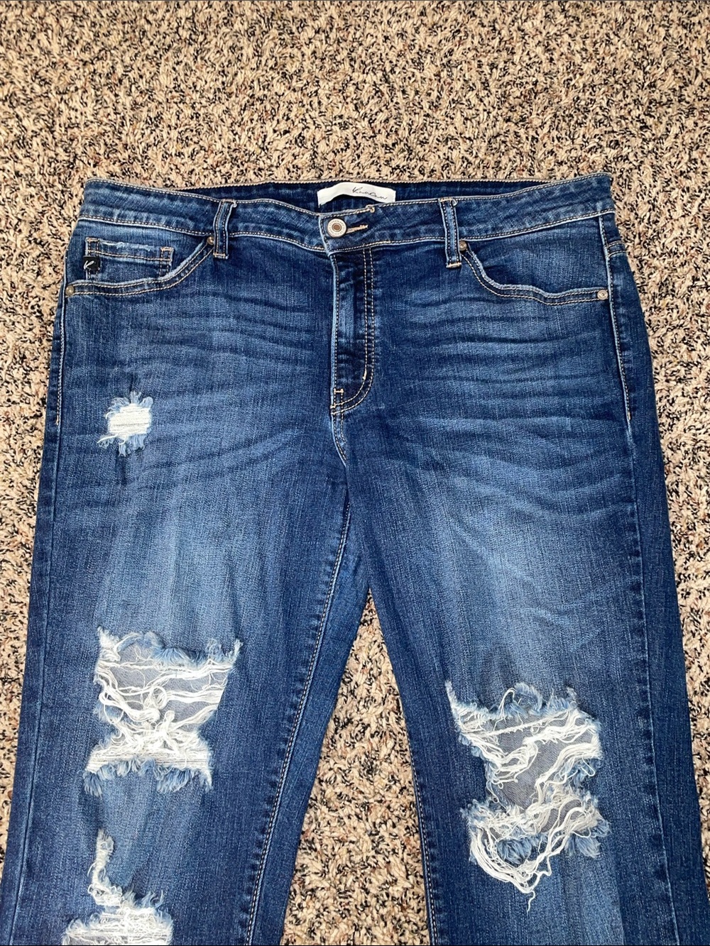 KanCan Dark Blue Distressed Straight Leg Ankle Boyfriend Jeans Size 13/30 GUC - Picture 2 of 6